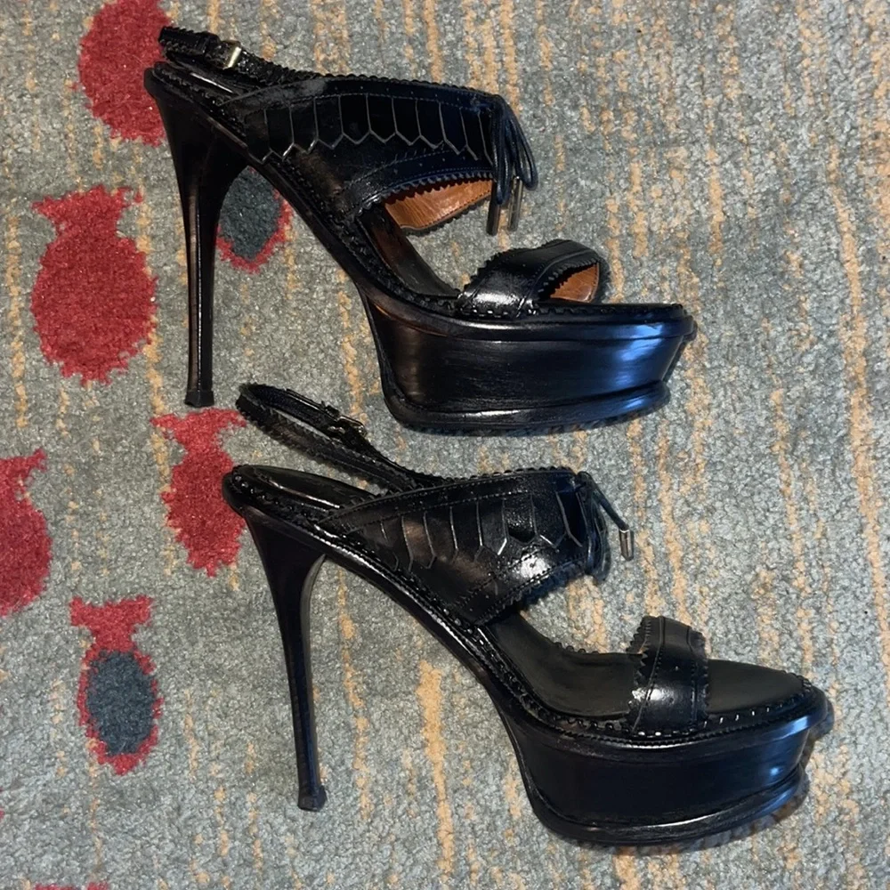 Burberry Prorsum Women Runway Stiletto Brown Leather Platform Heel/Size 35.5 - Picture 4 of 8